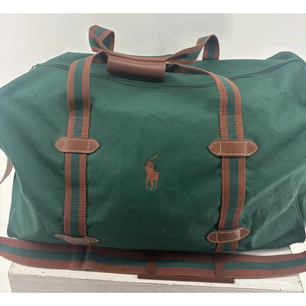 VTG Polo Ralph Lauren Fragrance Duffel Bag Green Nylon Canvas Weekender Pony 20